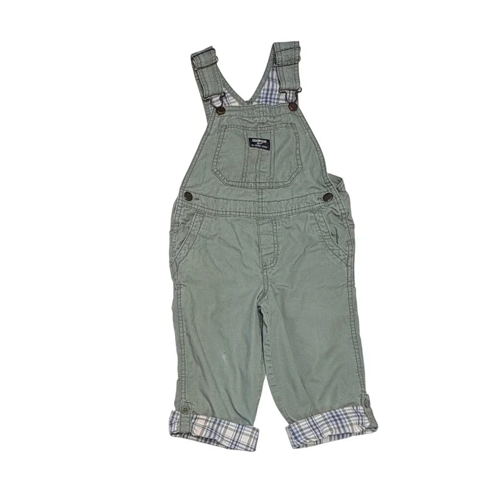 OshKosh B'gosh Olive Green Adjustable Tab Hem Overalls 4T Toddler Casual